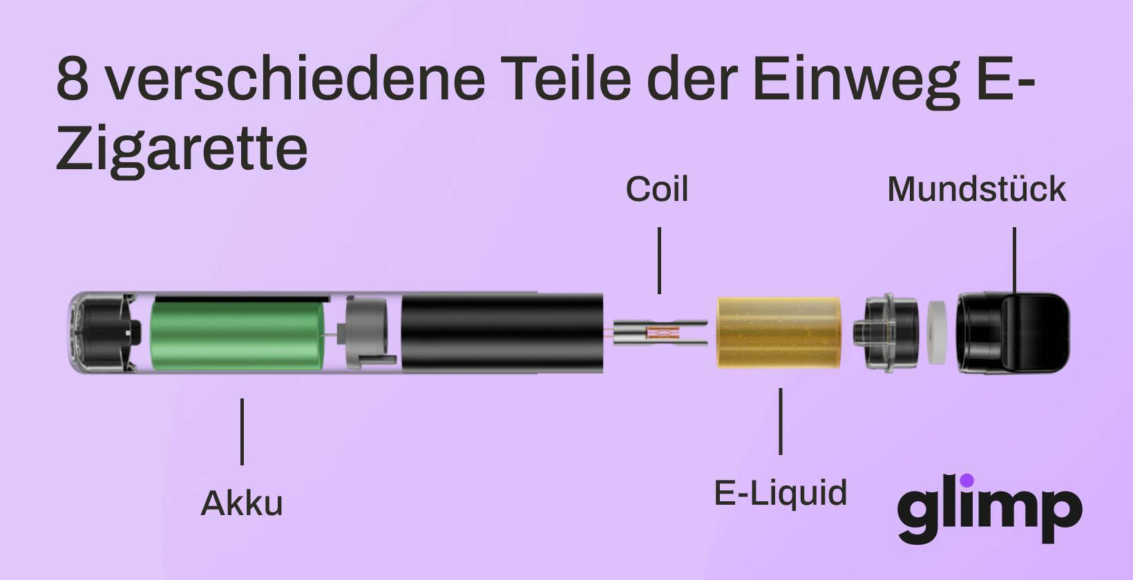 8 verschiedene Teile der Einweg E-Zigarette